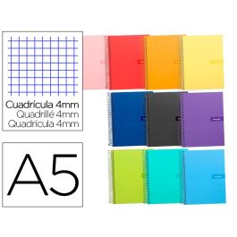 Cuaderno Espiral Liderpapel A5 Crafty Tapa Forrada 80H 90 gr Cuadro 4 mm Con Margen Colores Surtidos