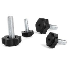 HERRAJES ALK Pie Nivelador Regulable Tipo Dado Negro, Base Ø22mm Espesor 10mm, Tornillo M8x37mm, Rosca Útil 28mm
