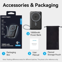 Vention FKHH0 Powerbank 10000mAh 35W Wireless Gris Incluye Cable USB Tipo-C