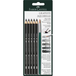 FABER-CASTELL BK Lápices Acuarelables Graphite Aquarelle Negro Dureza Múltiple Mina Resistente a la Rotura Pack de 6
