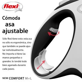 Flexi Correa New Comfort Cinta 5m Talla M Negro Bicolor con Freno Mejorado Compatible con Sistema Iluminación LED y Multi Box
