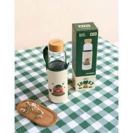 ERIK Botella de Agua Shooky BT21 de Cristal 500ml con Tapón de Bambú y Funda de Neopreno