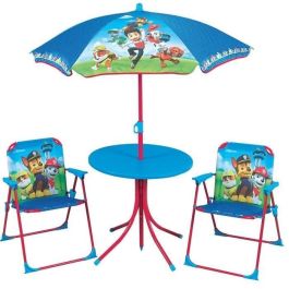 Muebles de jardín Fun House Paw Patrol que consisten en una mesa, 2 sillas plegables y una sombrilla para niños Muebles de jardín Fun House Paw Patrol que consisten en una mesa, 2 sillas plegables y una sombrilla para niños