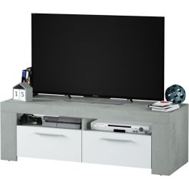 AMBIT Mueble TV para Salón, Estilo Contemporáneo, 120 cm, con 2 Puertas y 2 Nichos de Almacenamiento, Gris y blanco AMBIT Mueble TV para Salón, Estilo Contemporáneo, 120 cm, con 2 Puertas y 2 Nichos de Almacenamiento, Gris y blanco