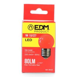 Edm Bombilla esférica LED E27 1W 80lm luz roja Ø45x69mm 25000h