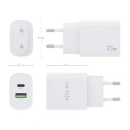 AISENS - CARGADOR 20W, 1xUSB-C PD3.0, 1xUSB-A QC3.0, BLANCO
