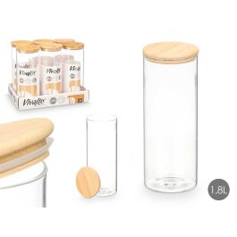 Vivalto Tarro Redondo de Almacenamiento Vidrio Borosilicato con Tapa de Bambú y Silicona 1,8 L Transparente 10x25x10 cm (12 Unidades)