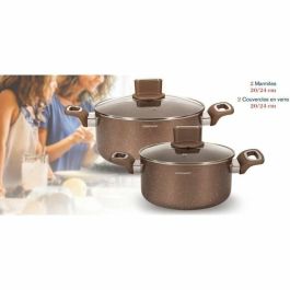 Arthur Martin AM9820 Juego de ollas de aluminio con tapas de vidrio de 20 y 24 cm, apto para inducción y todas las fuentes de calor