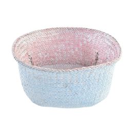 DKD Home Decor Cesta Mediterraneo de Fibra Bicolor Rosa y Azul Celeste 25x25x25 cm