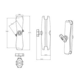 RAM Mounts RAM-201U-D Brazo Doble Socket Largo, 9.125", para Bolas C-Size, Aluminio Marino, para Soportes y Dispositivos