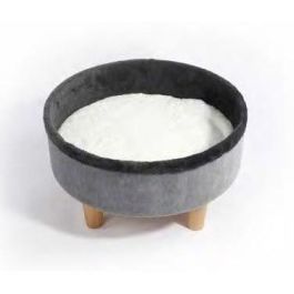 Cama redonda elevada - M PETS - ROUND - Gris - 47 x 47 x 26 cm - Pata de madera - Cojín mullido Cama redonda elevada - M PETS - ROUND - Gris - 47 x 47 x 26 cm - Pata de madera - Cojín mullido