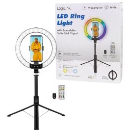 LogiLink Anillo de luz LED para Smartphone con Trípode y Palo Selfie integrado, 20cm