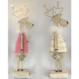 DKD Home Decor Figura Navidad Reno Fantasía con LED, MDF, Surtido Colores Rojo, Rosa, Blanco, Marrón, 4x29x9 cm, Pack 6 Unidades