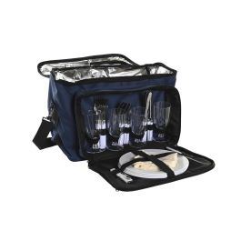DKD Home Decor Bolsa de Picnic Azul Marino Poliéster Set de 19 Piezas 23x29x43 cm para 4 Servicios