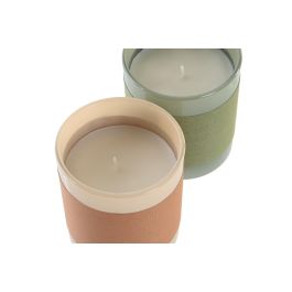 DKD Home Decor Vela Decoración Urban de Cera, 220g, 20h Duración, Colores Surtidos (Verde, Beige) - 8x8x9 cm, Pack 12 Unidades