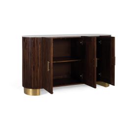 GINER Y COLOMER Aparador Curvo Madera Mango Nogal 150 cm con Tapa Marmol Blanco