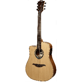 LAG Guitarra Acústica Dreadnought Hyvibe 10 A/E Cutaway para Zurdos con Funda Delux