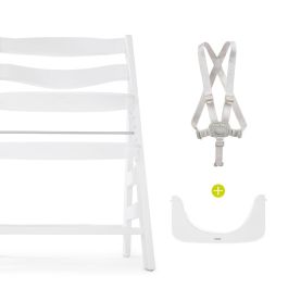 HAUCK Silla Alta de Madera Escalable Alpha+ Blanca - Asiento y Reposapiés Ajustables, Arnés de 5 Puntos, Bandeja Extraíble