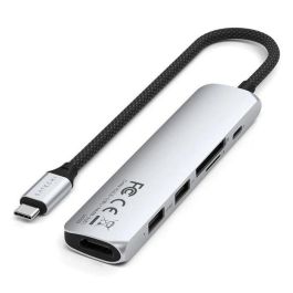 Satechi Adaptador Multipuerto USB-C Slim 6 en 1 - 4K HDMI, Gigabit Ethernet, 3x USB-A, Carga PD 100W, 10 Gbps, Plata