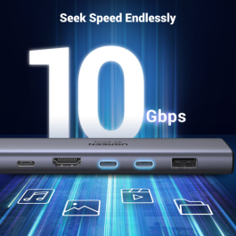 Ugreen 45521 REVODOK 7-EN-1 Hub USB C Multipuerto HDMI 4K@60Hz 10Gbps PD 100W Dock Acoplamiento Gris