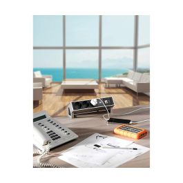 Bachmann DESK2 Regleta 3 Enchufes Type F 16A 230V 4 Módulos Negro Aluminio Acero Inoxidable