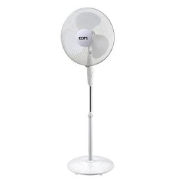 Ventilador de pie base circular, blanco, potencia 45 W, aspas ø40 cm, altura regulable 110-130 cm