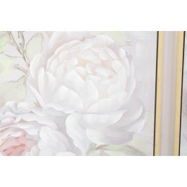 DKD Home Decor Cuadro Shabby con Flores Blanco y Gris de Lienzo Hecho a Mano 80x80 cm Set de 2 Unidades