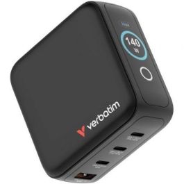 Verbatim Cargador de Pared Universal GaN Mini 140W con Pantalla, 3xUSB-C, 1xUSB-A, Universal 100-240V, Ref. 30240