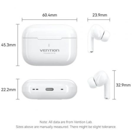 Vention E11 Auriculares Inalámbricos Bluetooth 5.4 Echo Lite con Estuche de Carga USB-C, 30h de Batería Total, IPX4, Blancos
