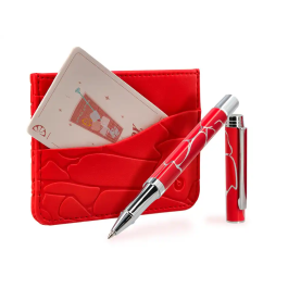 Belius Cocktails Boligrafo y Wallet Aluminio Rojo Plateado Relieve Tinta Azul Caja Diseño Elegante