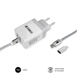 SUBBLIM CARGADOR ULTRA RAPIDO 2xUSB DE PARED PD25W+QC3.0+Cable C to C y lightning Blanco SUBBLIM CARGADOR ULTRA RAPIDO 2xUSB DE PARED PD25W+QC3.0+Cable C to C y lightning Blanco