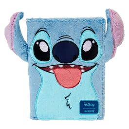 Loungefly Cuaderno de Peluche Stitch Disney, 16.25x21.8x15cm, Felpa y Piel Vegana, Detalles Bordados y Bolsillo con Cremallera