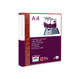 Liderpapel Carpeta 60 Fundas Canguro PP DIN A4 Rojo Translucido Portada y Lomo Personalizable