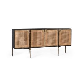 Giner y Colomer Aparador con Puertas de Ratán Natural y Patas de Metal Negro y Bronce