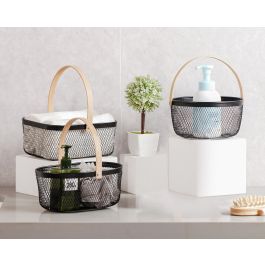 Inde Cesta Organizadora Ovalada de Metal con Asa de Bambú (12 Unidades)