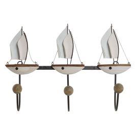 DKD Home Decor Perchero de Pared Diseño Atlántico Veleros Blanco de Paulownia y Metal 39x10x26,5 cm