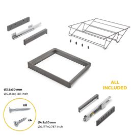 Emuca Kit de cajón zapatero y bastidor regulable Quartz para armarios, guías de cierre suave y extracción total, Módulo 60cm, Acabado Titanio