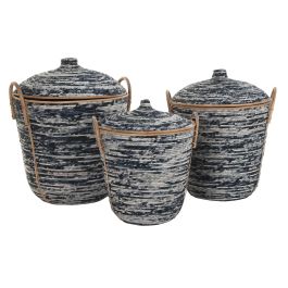 DKD Home Decor Cestas Boho de Ratán, Set de 3 Piezas, Negro, Blanco y Natural, 51x62x56 cm DKD Home Decor Cestas Boho de Ratán, Set de 3 Piezas, Negro, Blanco y Natural, 51x62x56 cm