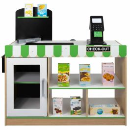 Supermercado de madera con 25 accesorios y caja registradora eléctrica 80x30xh80 cm
