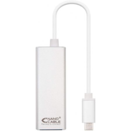 Nanocable 10.03.0402 Adaptador USB-C a Ethernet Gigabit 10/100/1000 Mbps RJ45 Aluminio 15 cm
