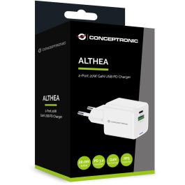 Conceptronic Cargador Pared Althea15W 20W Blanco Universal Interior 2 Puertos