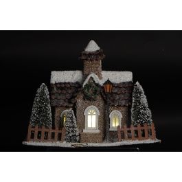 DKD Home Decor Casa Navideña Luminosa LED Estilo Alpino Natural Blanco 22x29x38 cm Funciona con Pilas AA Pack 2