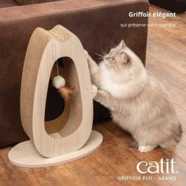 CATIT CAT0022517425114 Rascador para Gatos Pixi Large con Bola de Tela y Pluma, Aspecto Roble Natural