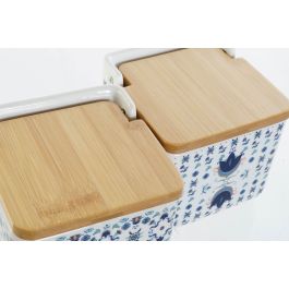 DKD Home Decor Salero Tradicional Azulejos Retro Azul Blanco Dolomita Bambú 12.5 x 12.5 x 12 cm (4 Unidades)
