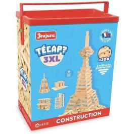 Jeujura Técap? 3XL Juego de Construcción y Equilibrio con 200 Tablas de Madera Natural en 3 Tamaños, Incluye Barril de Cartón