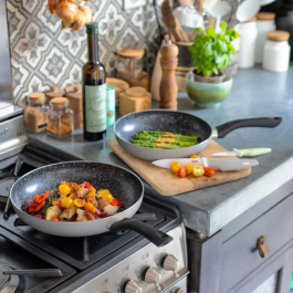 Livoo MEN124GR Juego de 2 Sartenes Efecto Piedra Gris