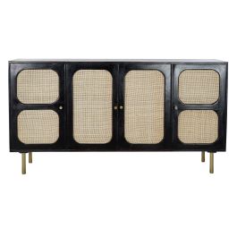 DKD Home Decor Buffet Moderno Negro Natural de Mango y Ratán con 4 Puertas, 3 Estanterías y Desmontable, 150 x 40 x 78 cm