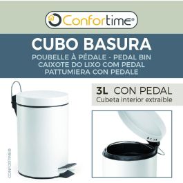 Confortime Cubo Basura Metal con Pedal 3 Litros Blanco (17 x 25.7 x 22 cm) (6 Unidades)