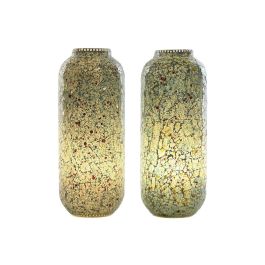 DKD Home Decor Lámpara de Sobremesa Estilo Indio Acabado Craquelado Cristal Verde Menta Azul Celeste E14 17x44x17 cm Pack de 2 Unidades