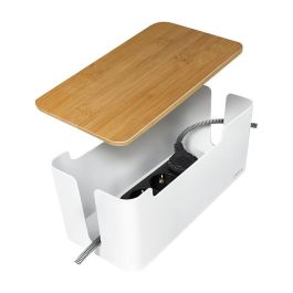 LogiLink KAB0075 Caja Organizadora de Cables con Tapa de Bambú 320 x 140 x 130 mm, Blanca